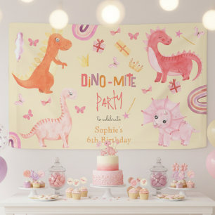 Dino-mite pink dino birthday party banner