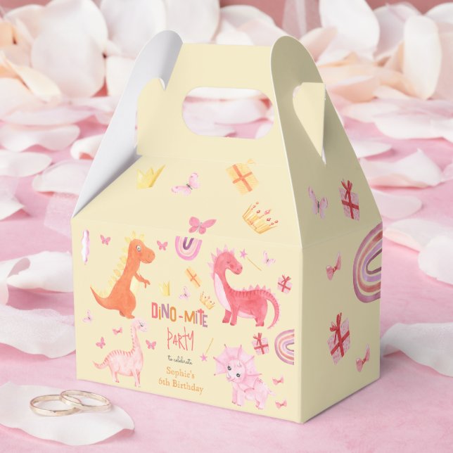 Dino-mite pink dino birthday party favour box (Wedding)