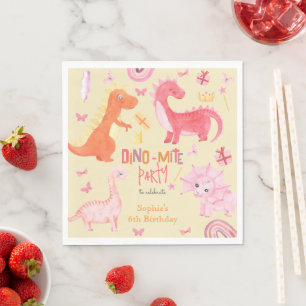 Dino-mite pink dino birthday party napkin