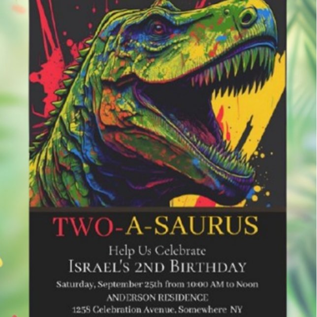Dino Party 2nd Birthday Invitation (Celebrate your little one's 2nd birthday with a roaring Dino Party! )