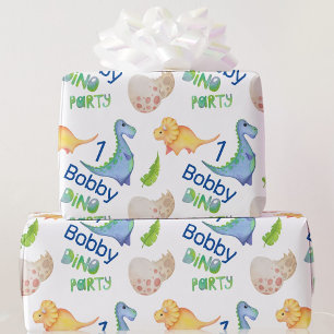 Dino Party Cute Dinosaur Birthday Boy Personalise Wrapping Paper