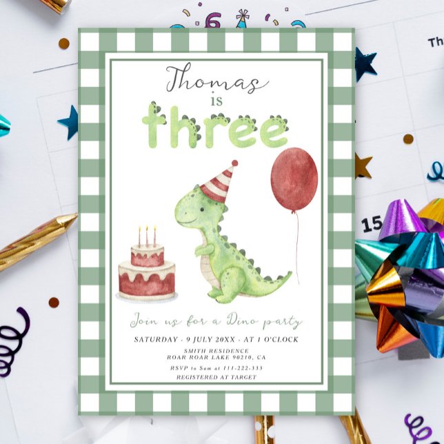 Dino Party | Cute Dinosaur Three-Rex Birthday Invitation (Creator Uploaded)