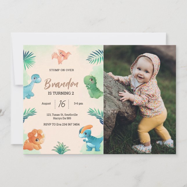 Dino Party | Cute Dinosaurs Birthday Photo  Invitation (Front)