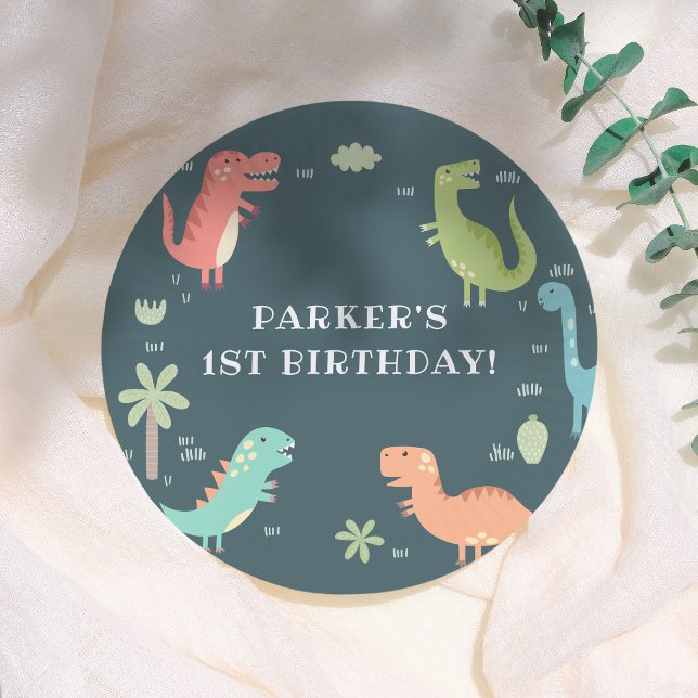 Dino Party Cute Dinosaurs Boy Birthday Party Paper Plate (Creator Uploaded)