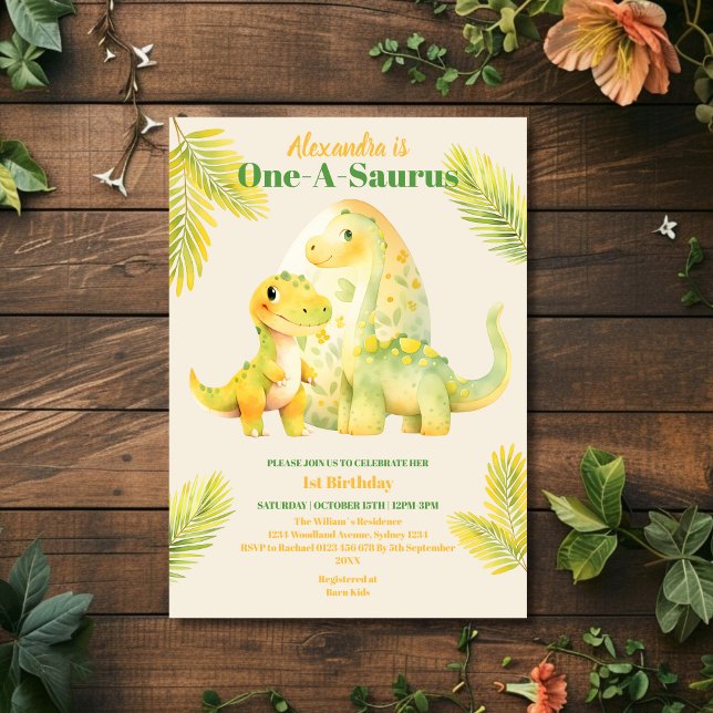 Dino Party Cute Dinosaurs First Birthday Invitation (Creator Uploaded)