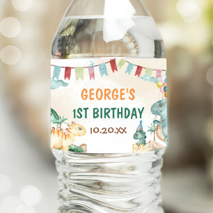 Dino Party Cute Dinosaurs First Birthday  Water Bottle Label