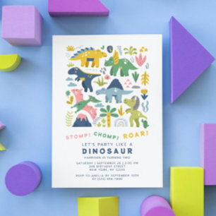 Dino Party Cute Modern Dinosaurs Second Birthday Invitation