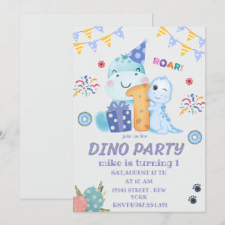 Dino Party first birthday cute dinosaurs  Invitation
