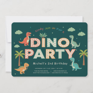 Dino Party   Jungle Cute Dinosaurs 2nd Birthday Invitation