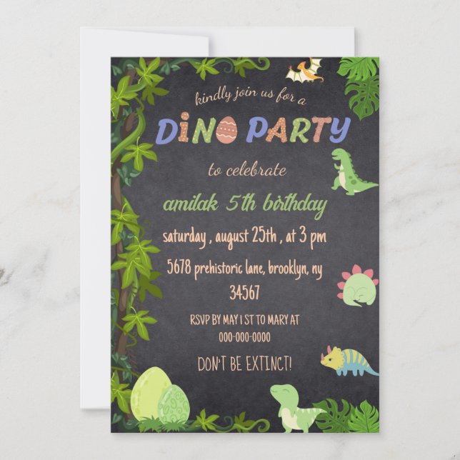 Dino Party jungle cute dinosaurs  Invitation (Front)