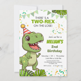Dino Party Second Birthday Invitation