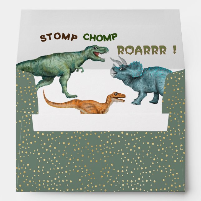 Dino Party stomp chomp roar baby shower envelope (Back (Bottom))