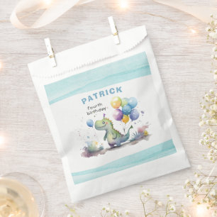 Dino Party Watercolor Boy Blue Square Birthday Favour Bags