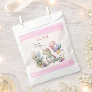Dino Party Watercolor Girl Pink Birthday Favour Bags
