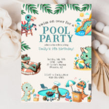 Dino Pool Party Birthday Invitation