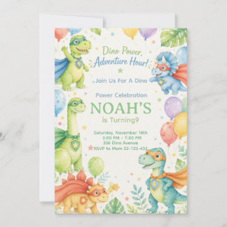 Dino Power Adventure Hour Watercolor Dinosaur Invitation