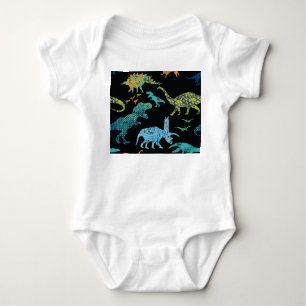 Dino Print: Grunge T-Shirt Pattern. Baby Bodysuit