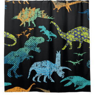 Dino Print: Grunge T-Shirt Pattern. Shower Curtain