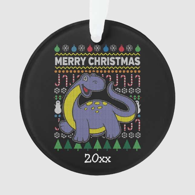 Dino Purple Ugly Christmas Sweater Wildlife Series Ornament (Front)