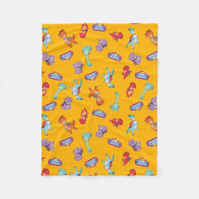 Dino Ranch Pattern on Yellow Fleece Blanket (Front)