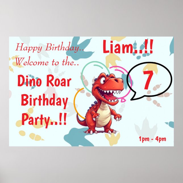 Dino Roar Birthday Party Poster (Front)