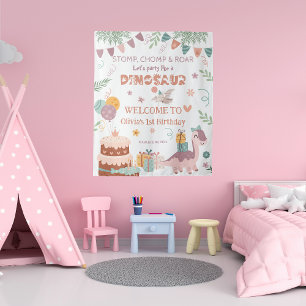 Dino Roar Pastel Birthday Welcome Tapestry