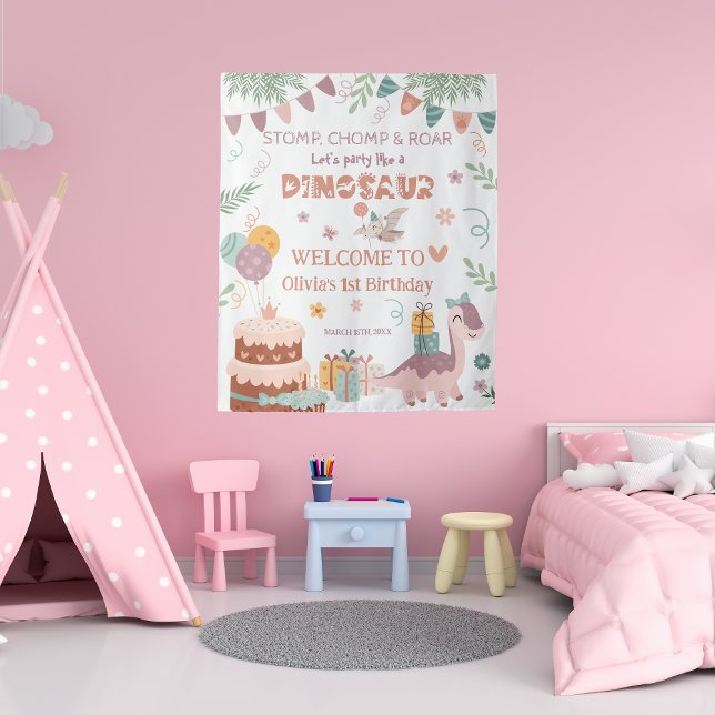 Dino Roar Pastel Birthday Welcome  Tapestry (Creator Uploaded)