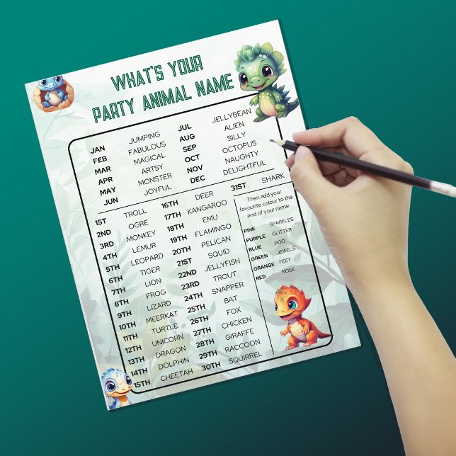 Dino Roar Whats Your Animal Party Game Sheet (Creator Uploaded)