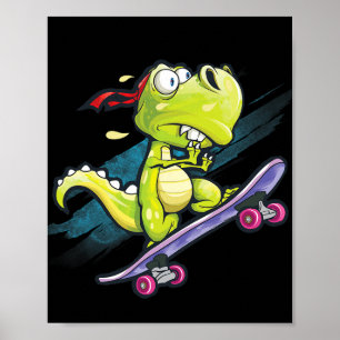 Dino Skateboard Shirt Boys Skateboarding Kids Men  Poster