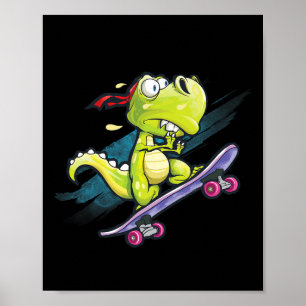 Dino Skateboard Shirt Boys Skateboarding Kids Men Poster