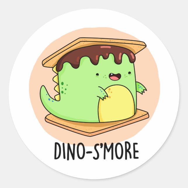 Dino-smore Funny Dinosaur Smore Pun  Classic Round Sticker (Front)