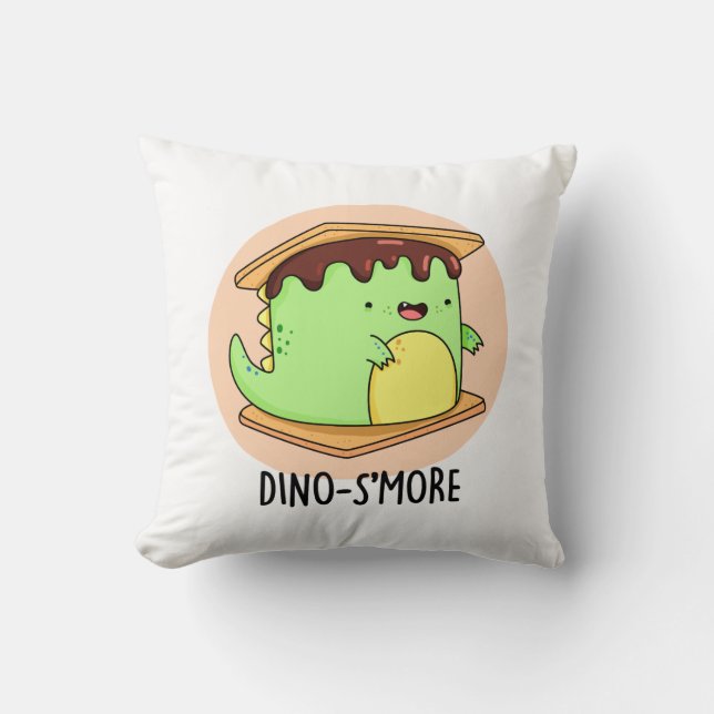 Dino-smore Funny Dinosaur Smore Pun  Cushion (Front)