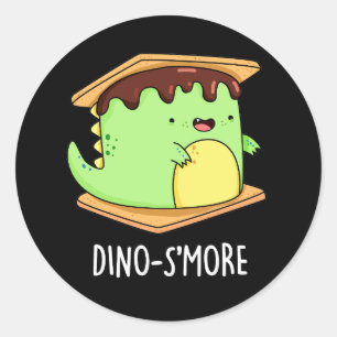Dino-smore Funny Dinosaur Smore Pun Dark BG Classic Round Sticker