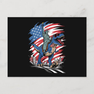 Dino Statue Of Liberty 4th Of July American Flag  Postcard