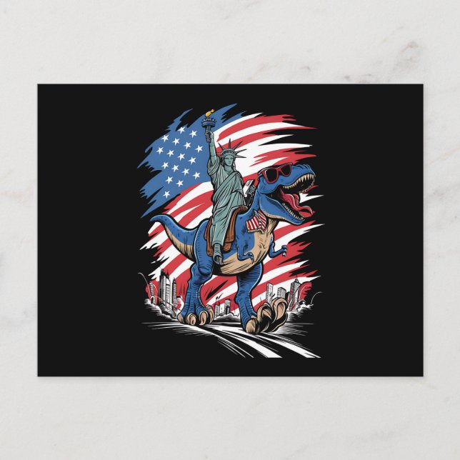 Dino Statue Of Liberty 4th Of July American Flag  Postcard (Front)