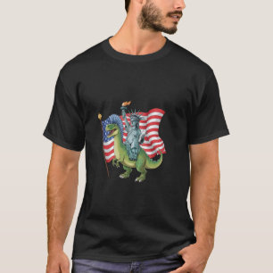 Dino Statue Of Liberty 4th Of July American Flag T-Shirt