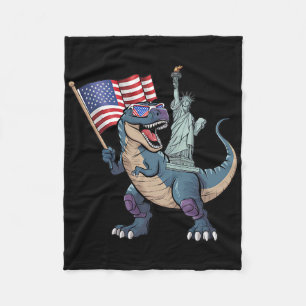 Dino Statue Of Liberty 4th Of July Funny Boys Amer Fleece Blanket