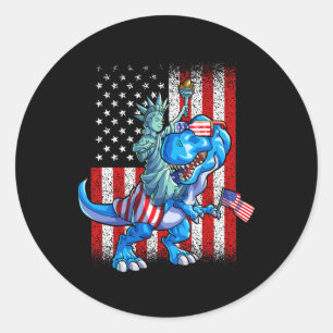 Dino Statue Of Liberty 4th Of July Shirt Boys Amer Classic Round Sticker