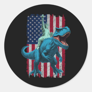 Dino Statue Of Liberty 4th Of July Shirt Boys Amer Classic Round Sticker