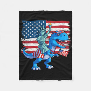 Dino Statue Of Liberty 4th Of July Trex American F Fleece Blanket