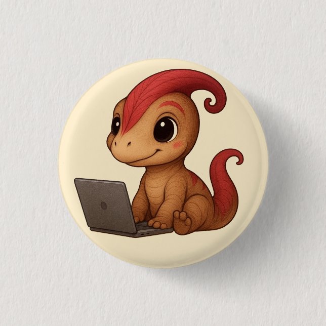 Dino Sticker Sheet – Dino Kammli am Laptop 3 Cm Round Badge (Front)