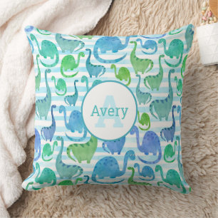 Dino Stripe Watercolor Dinosaurs Personalised Cushion