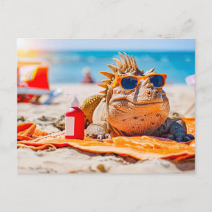 Dino Sunbathing on the Beach Holiday Postcard