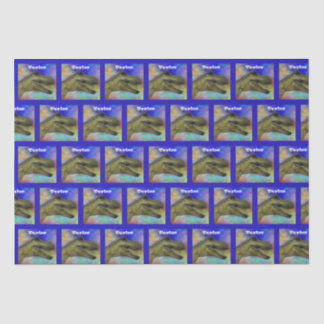 Dino T-Rex Dinosaur | Colourful Background on Blue Tissue Paper