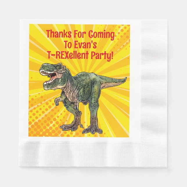 Dino T-Rex Dinosaur Funny Birthday Boy Yellow Napkin (Front)