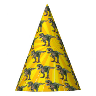 Dino T-Rex Dinosaur Funny Birthday Boy Yellow Party Hat