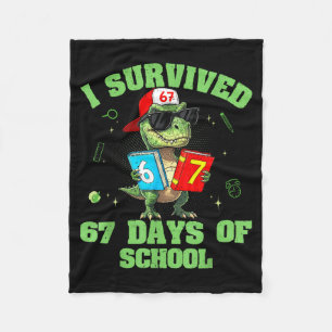 Dino T-rex I Survived 67 Days Of School Meme For B Fleece Blanket