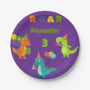 Dino-tastic 3-year old Birthday Party Paper Plate
