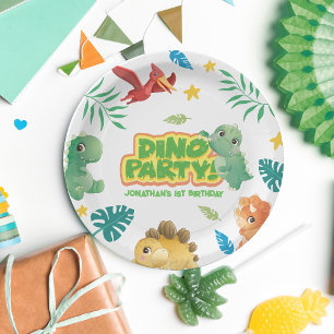 Dino Theme Cute Dinosaur 1st Birthday Party Paper Plate