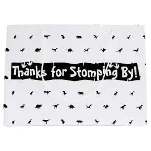 Dino-Themed Favour Bags: Black with White Dinosaur Large Gift Bag